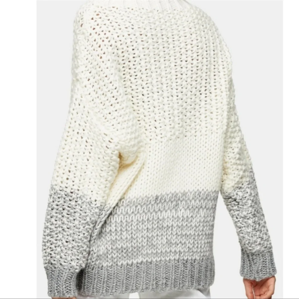 Topshop Contrast Panel Knit Sweater Grey Cream